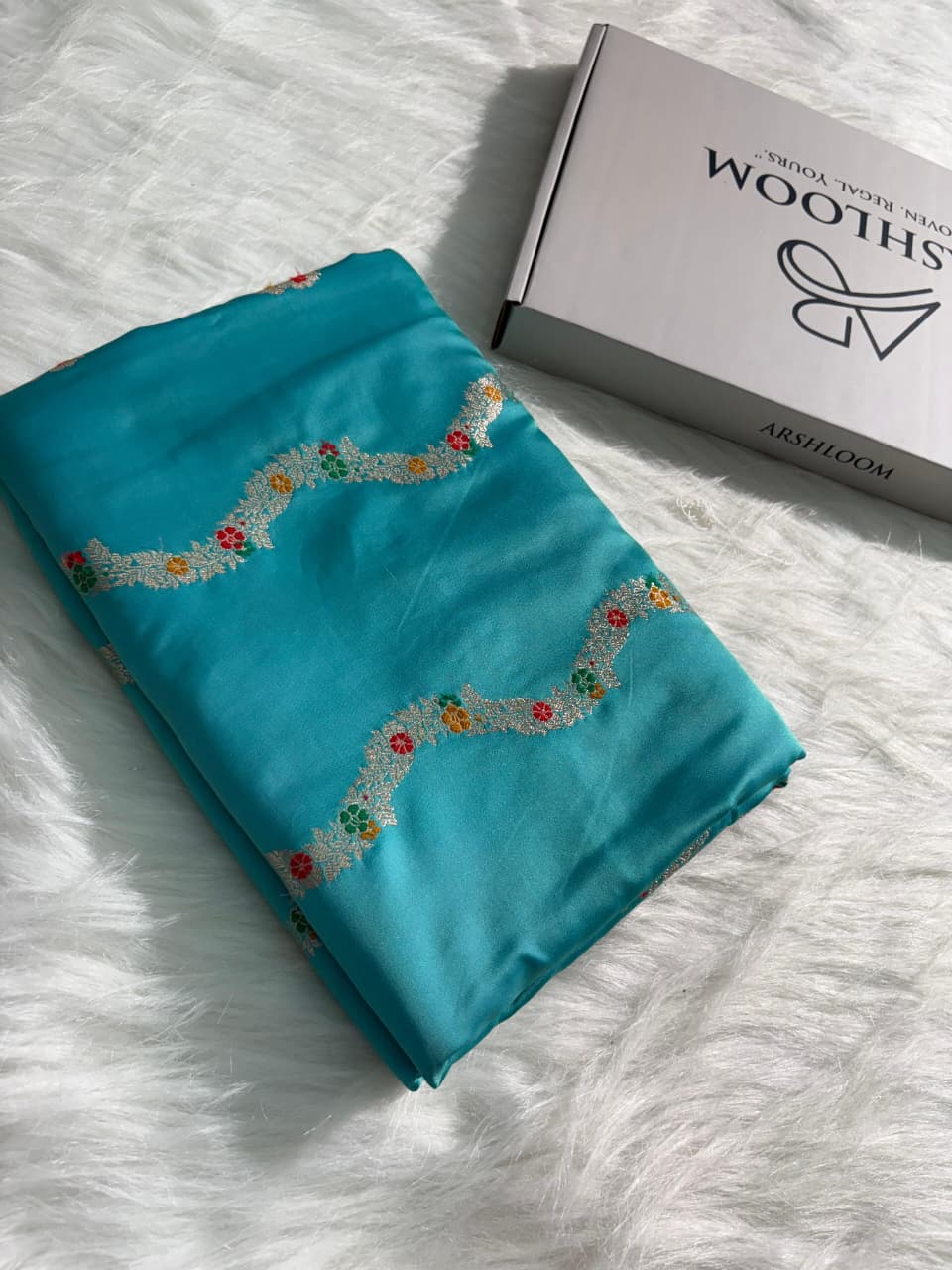 Turquoise Blue Floral wave minakari pattern mashru silk saree