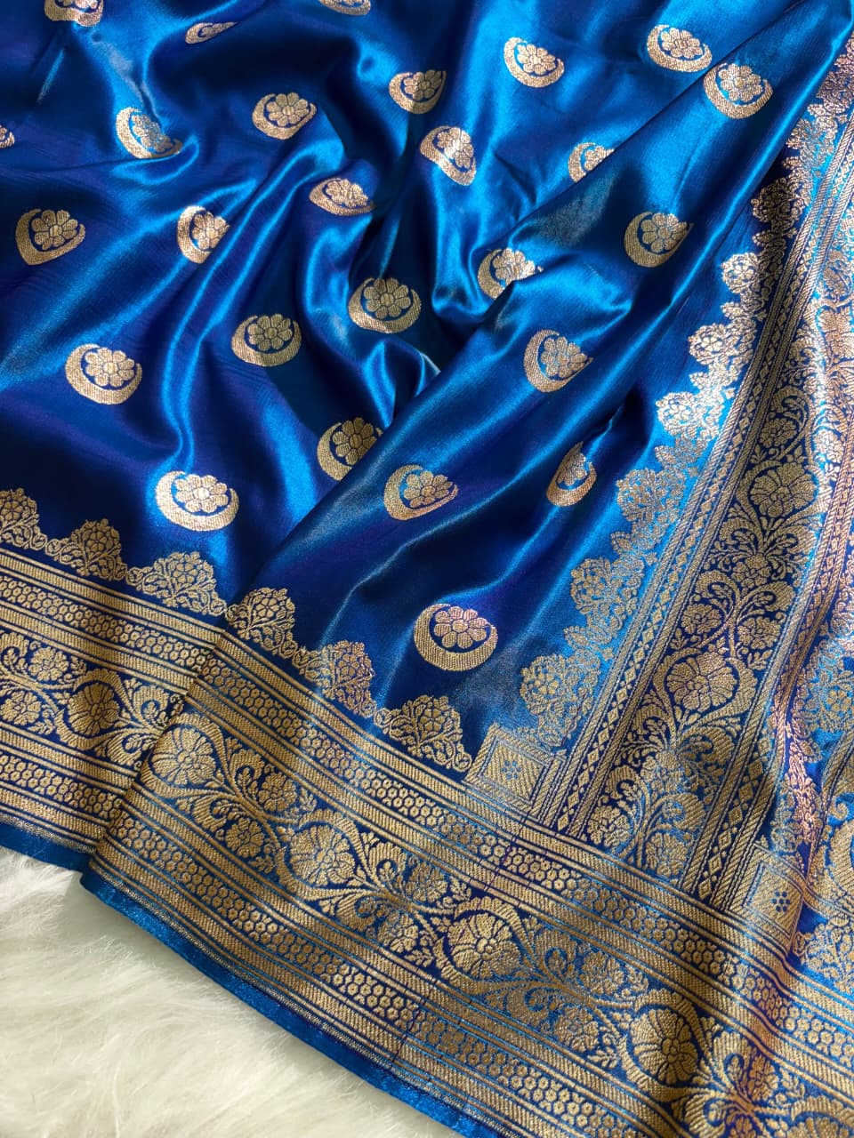 Royal Blue Chand Tara Satin Silk Saree