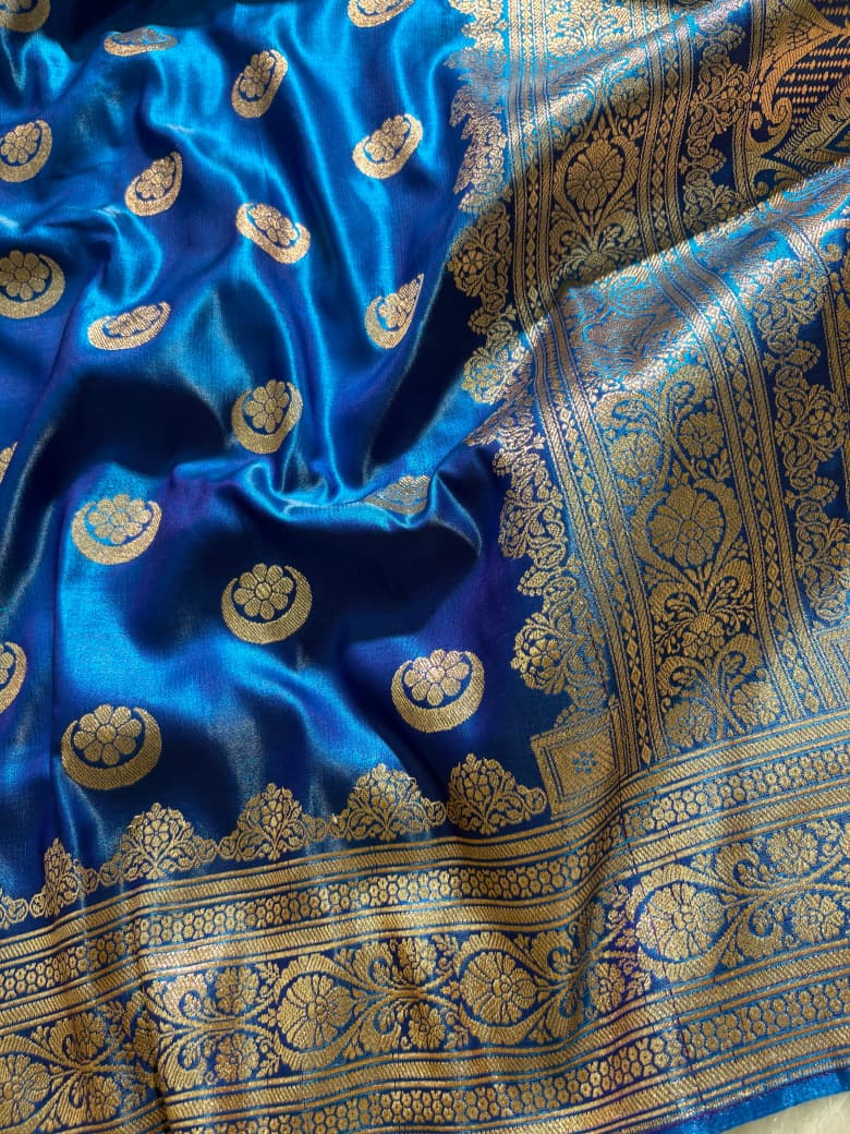 Royal Blue Chand Tara Satin Silk Saree