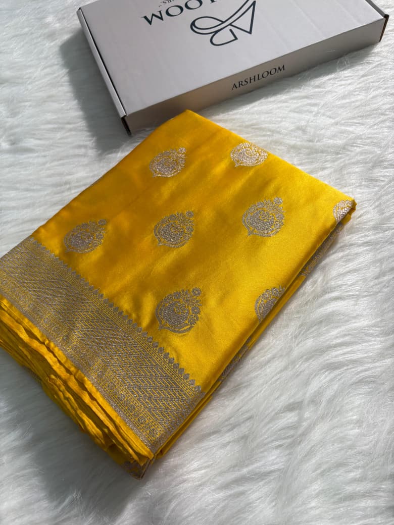 Yellow Shade Boota Pattern Mashru Silk Saree