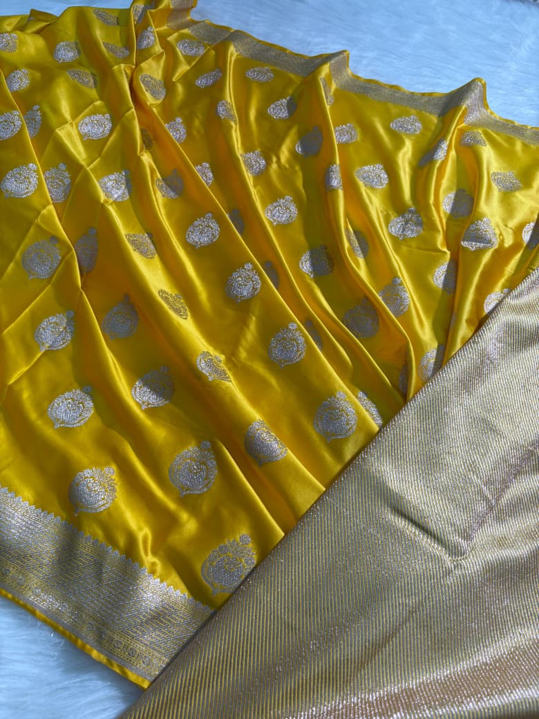 Yellow Shade Boota Pattern Mashru Silk Saree