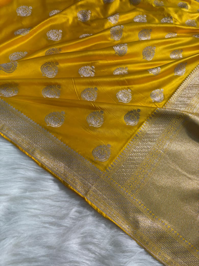 Yellow Shade Boota Pattern Mashru Silk Saree