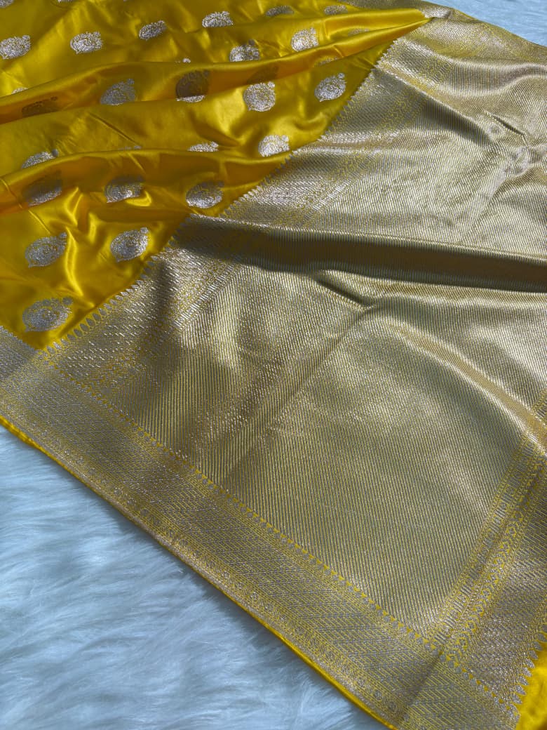 Yellow Shade Boota Pattern Mashru Silk Saree