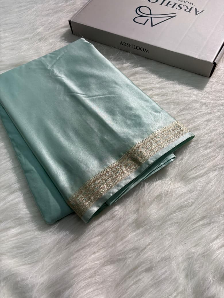 Mint Green Plain Mashru Silk Saree
