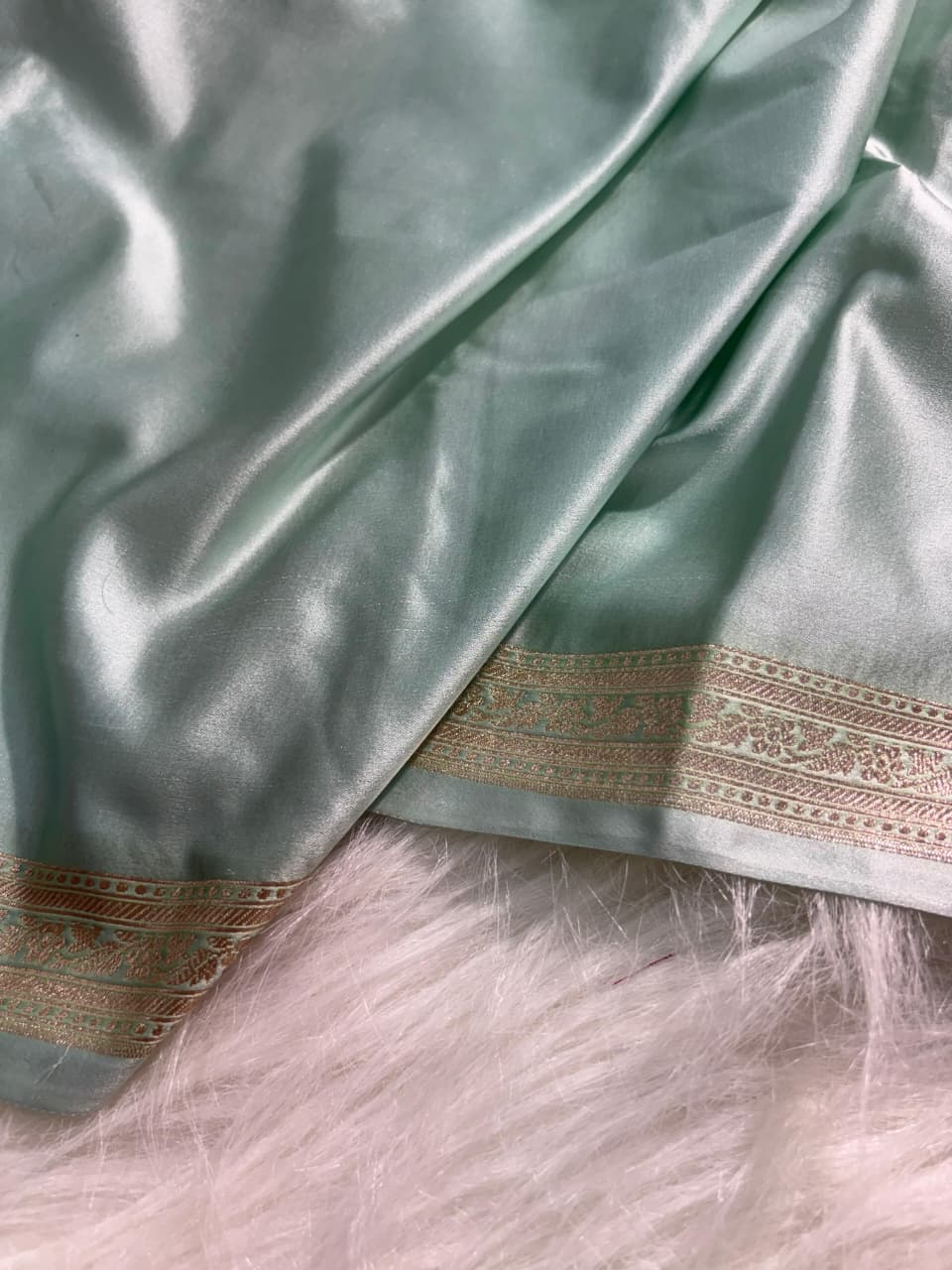 Mint Green Plain Mashru Silk Saree