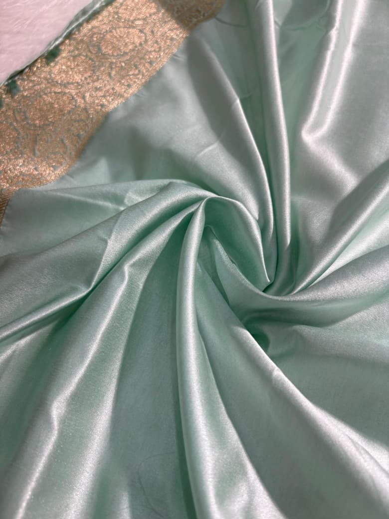 Mint Green Plain Mashru Silk Saree