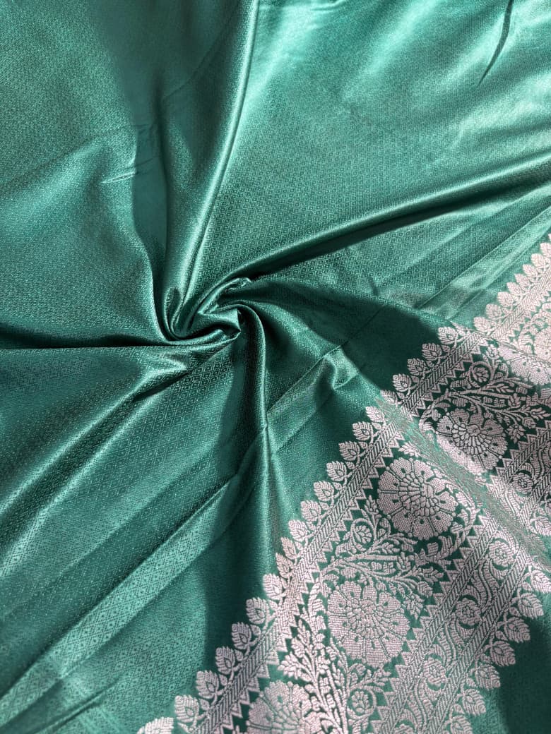Banarasi Boota Pattern Satin Katan Silk Saree in Bottle Green Shade