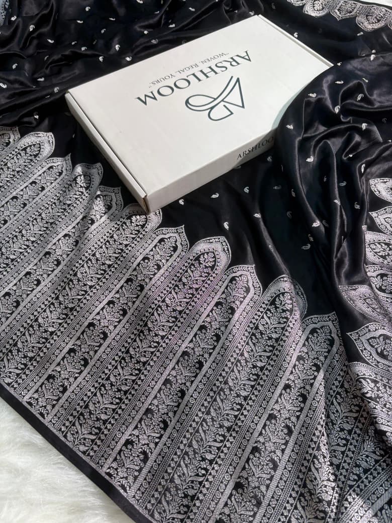 Premium Black Skirt Border Mashru Silk Saree