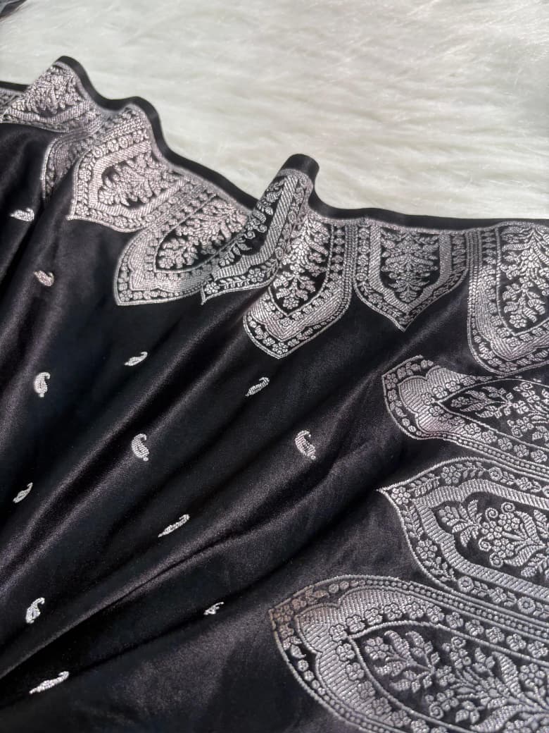 Premium Black Skirt Border Mashru Silk Saree