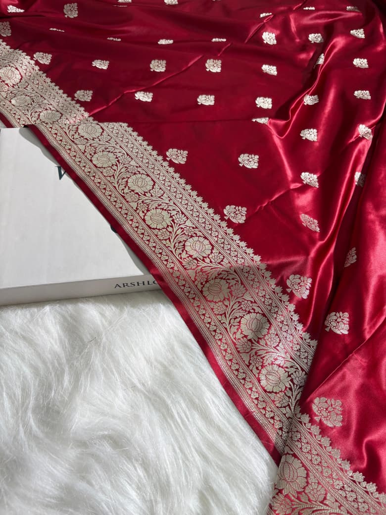 Maroon Shades Boota Satin Katan Silk Saree