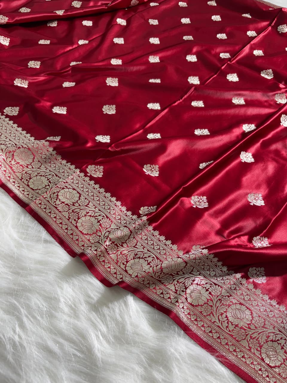 Maroon Shades Boota Satin Katan Silk Saree