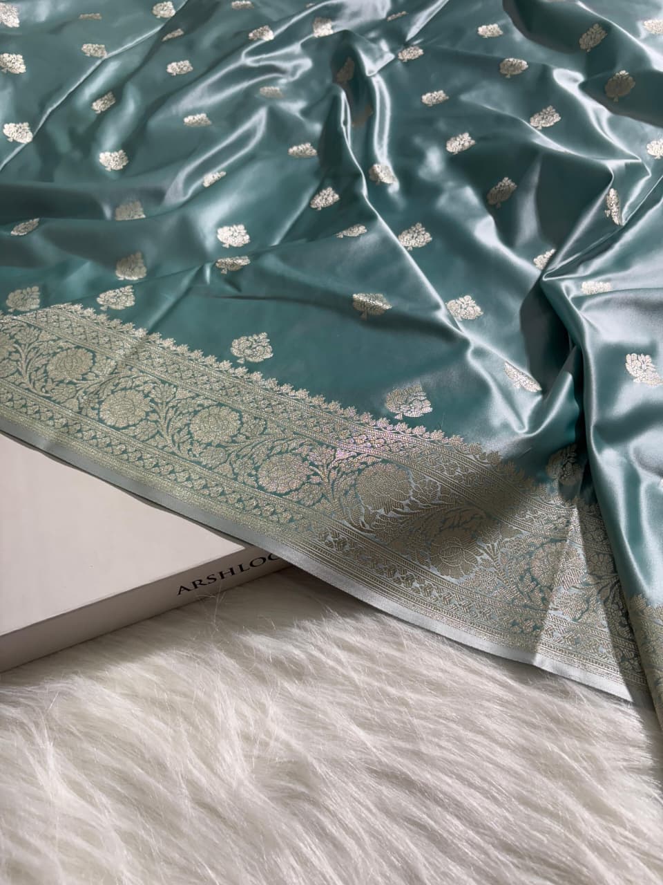 Sea Green Shades Boota Satin Katan Silk Saree