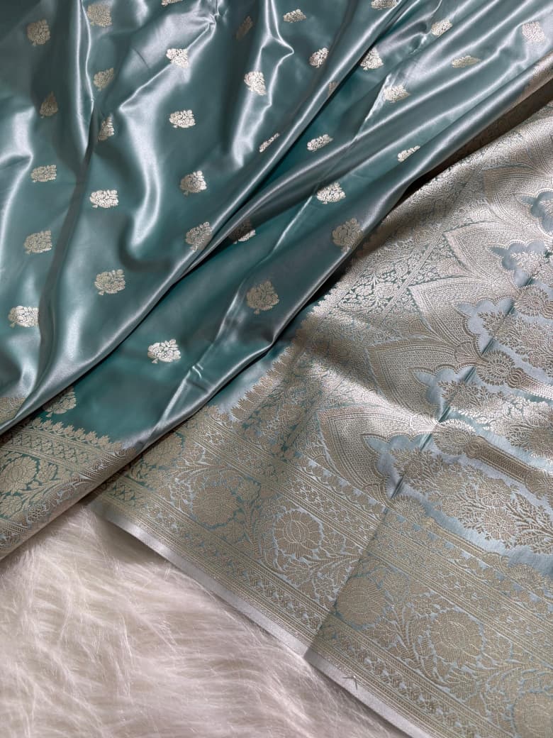 Sea Green Shades Boota Satin Katan Silk Saree