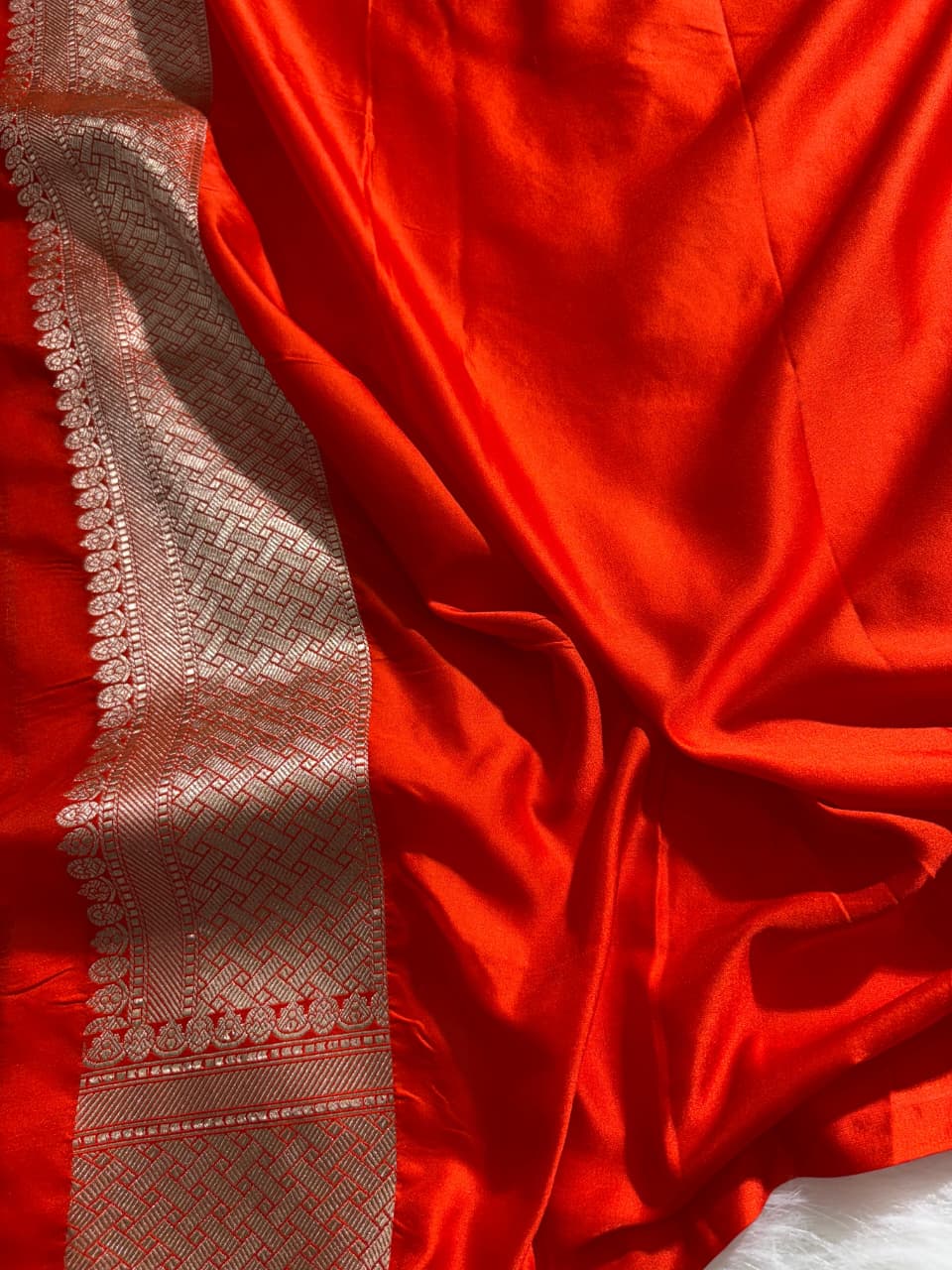 Vermilion Orange Minakari Floral Jaal Mashru Silk Saree