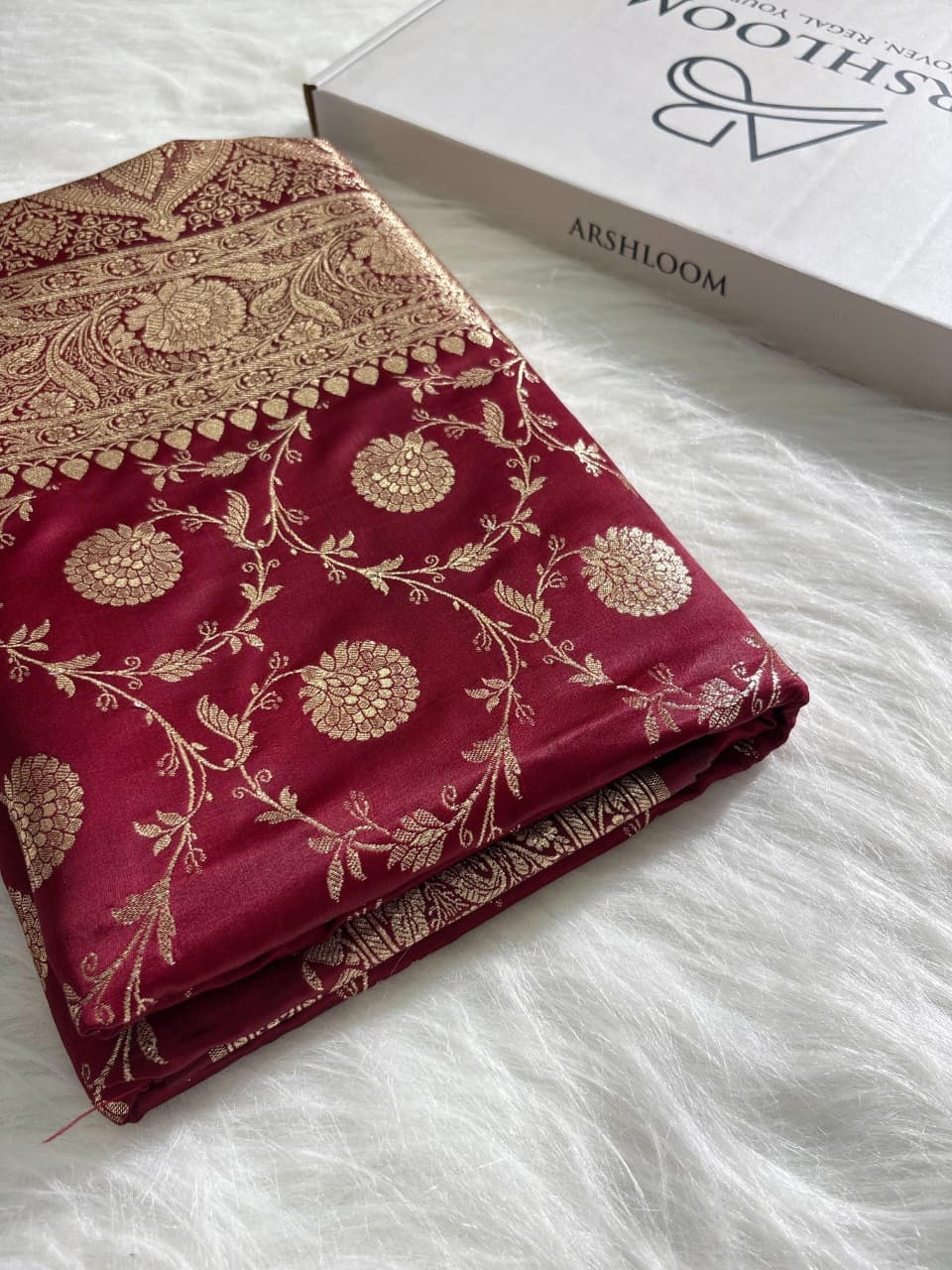 Maroon Floral Jaal Pattern Satin Katan Silk Saree SK-18