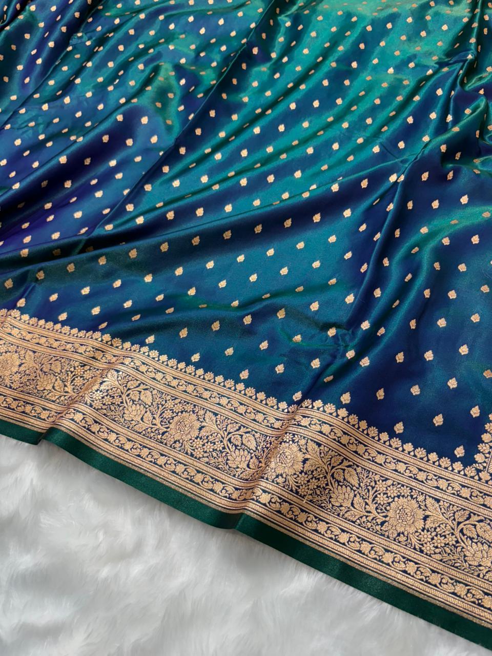 Ultra Light Weight Satin Silk Booti in Peacock Shades