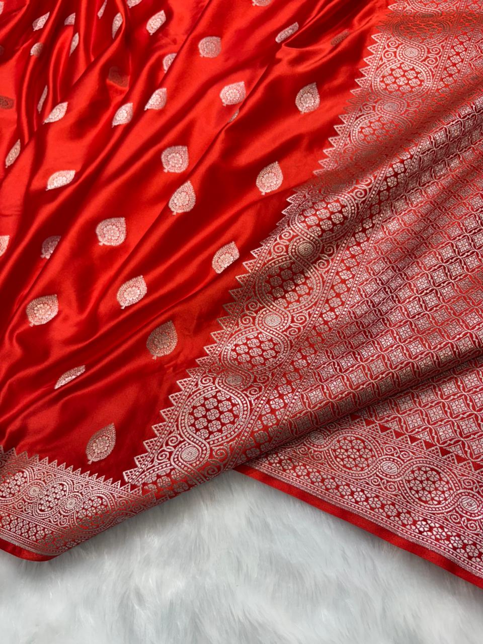 Banarasi Orange Mashru Boota Silk Saree