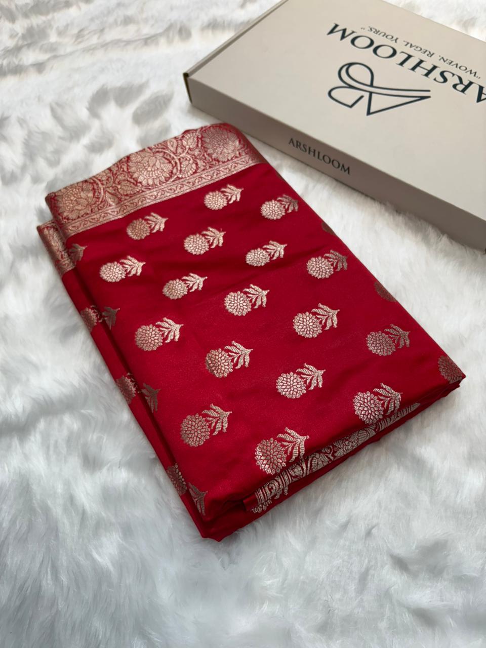 Red Shades Floral Boota Pattern Mashru Silk