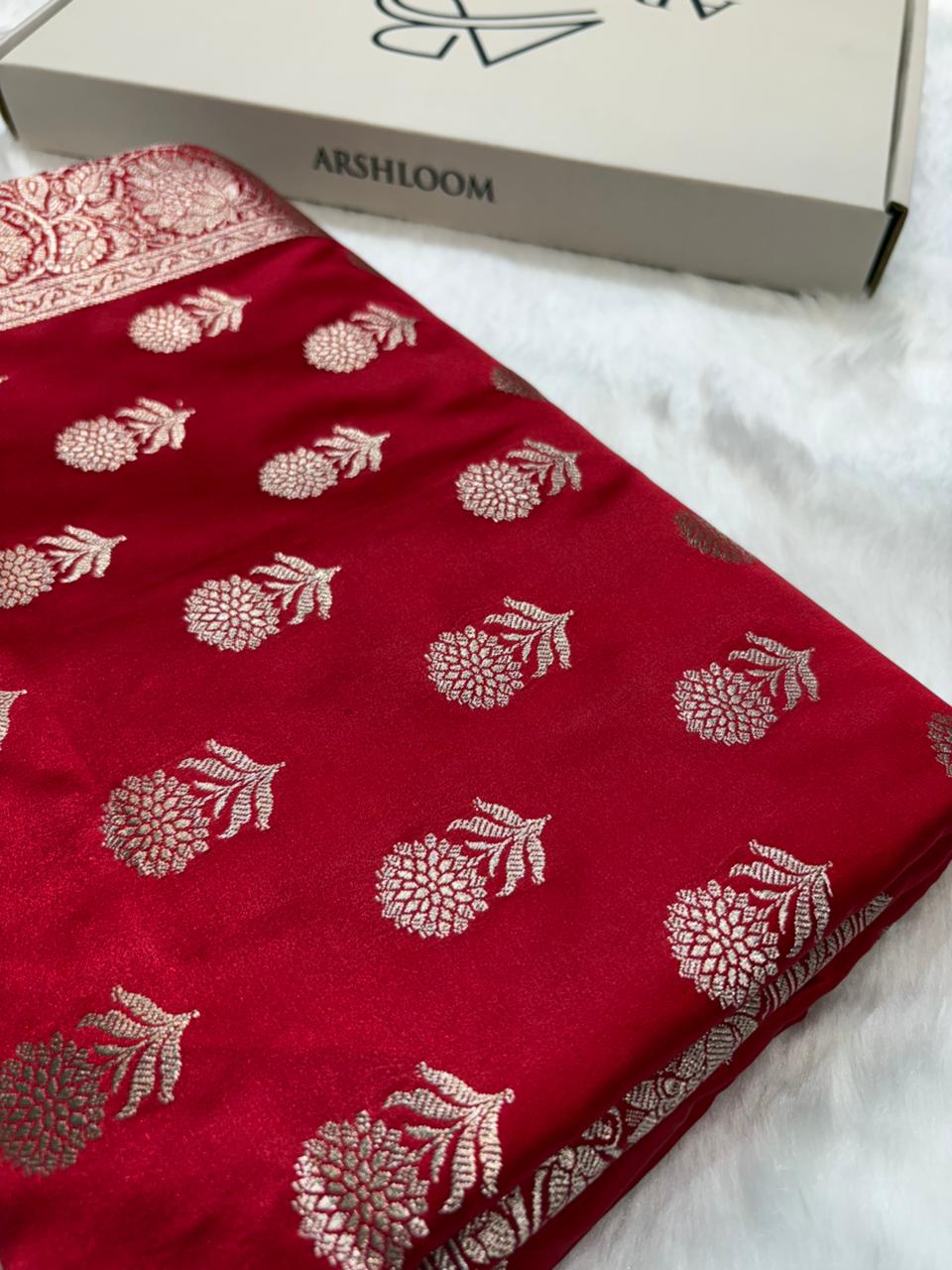 Red Shades Floral Boota Pattern Mashru Silk