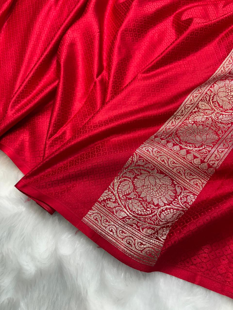 Red Shades Floral Boota Pattern Mashru Silk