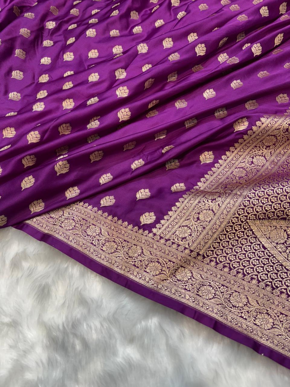 Banarasi Mashru Silk Booti Pattern in Orchid Purple Shades