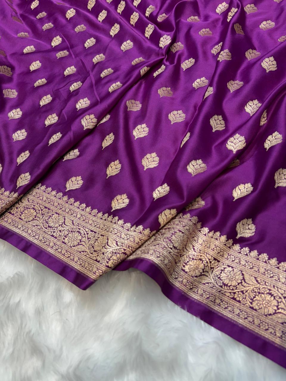 Banarasi Mashru Silk Booti Pattern in Orchid Purple Shades