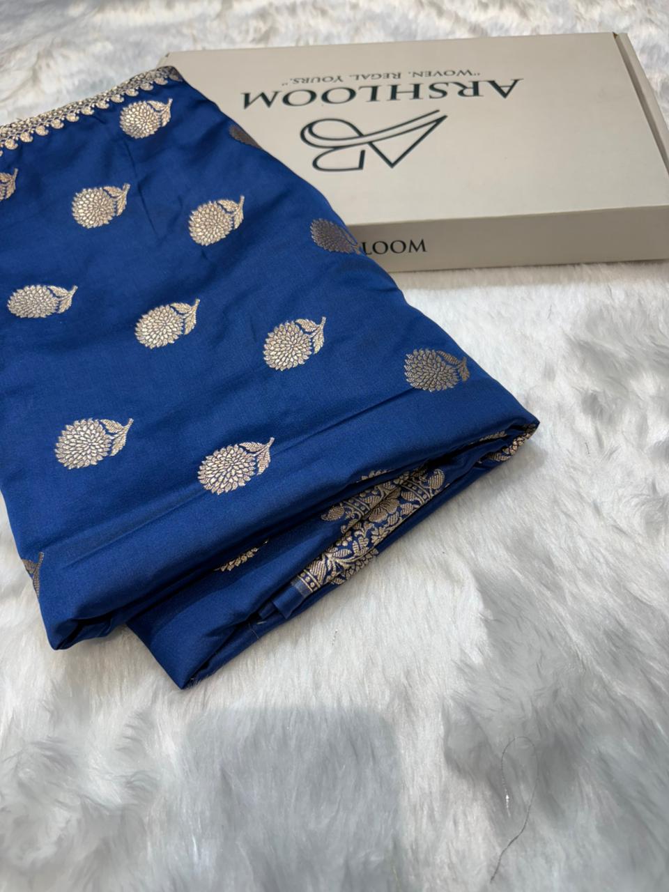 Sapphire Blue Shades Banarasi Floral Boota Mashru Silk Saree