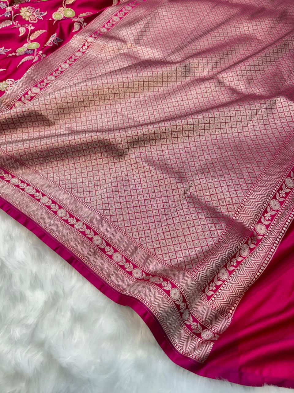 Rani Pink Floral Jaal Minakari Mashru Silk Saree