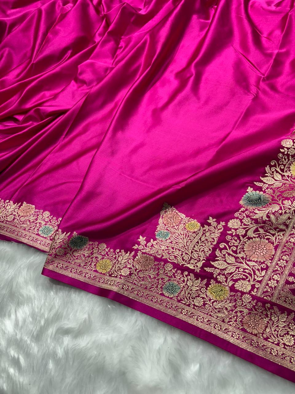 Rani Minakari Shades Plain Mashru Silk Saree