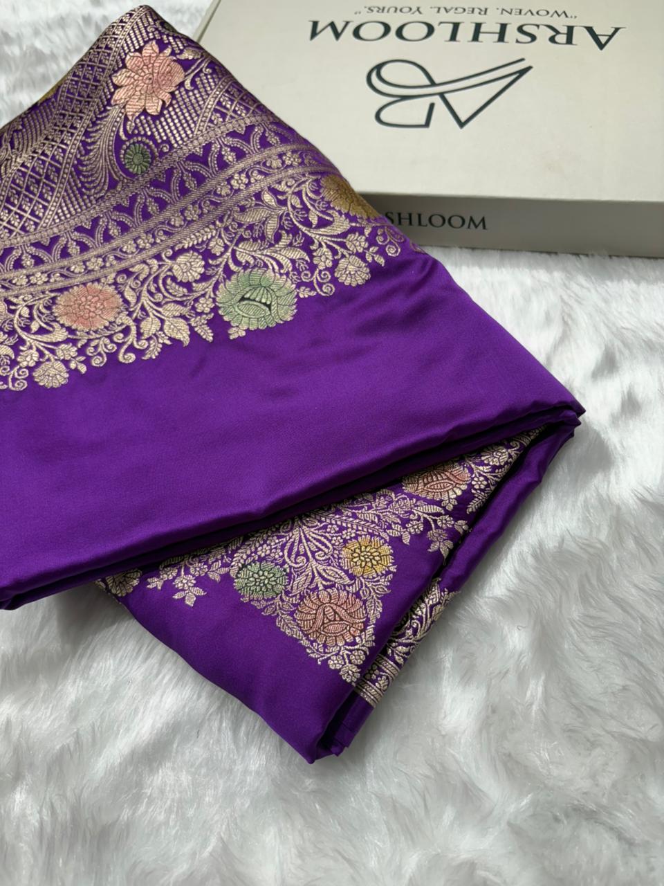Purple Minakari Shades Plain Mashru Silk Saree