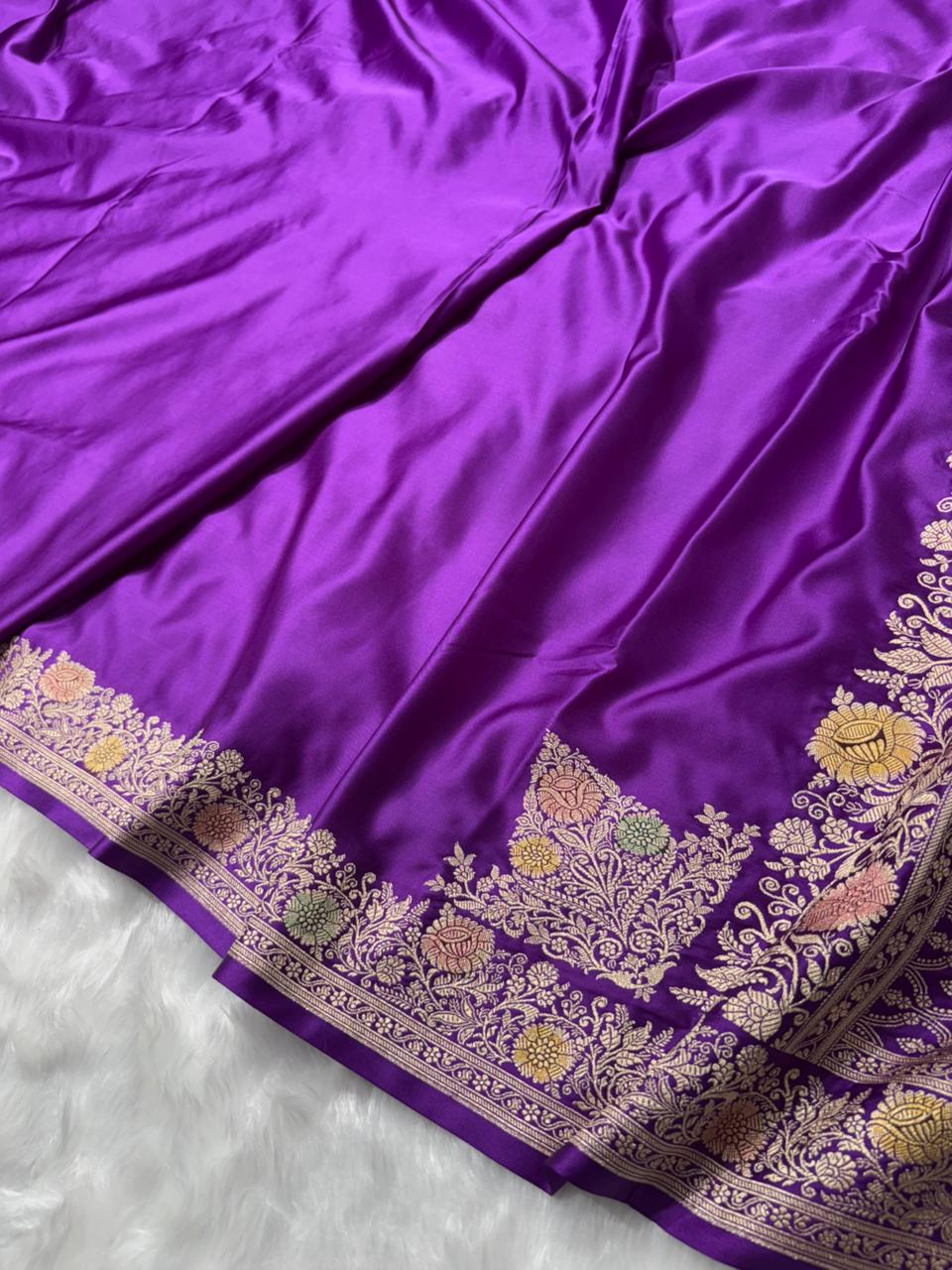 Purple Minakari Shades Plain Mashru Silk Saree