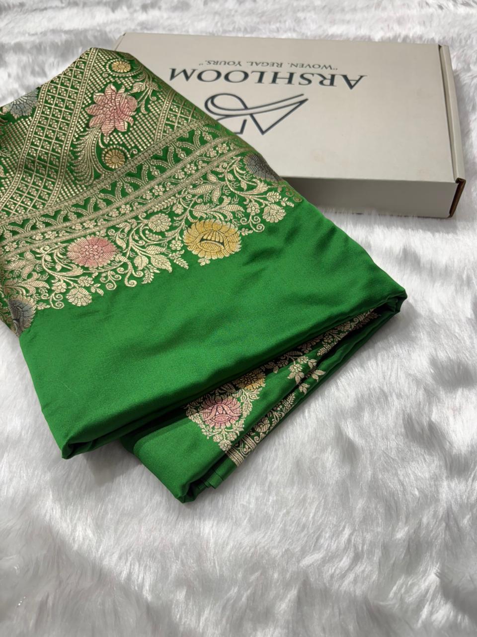 Green Minakari Shades Plain Mashru Silk Saree