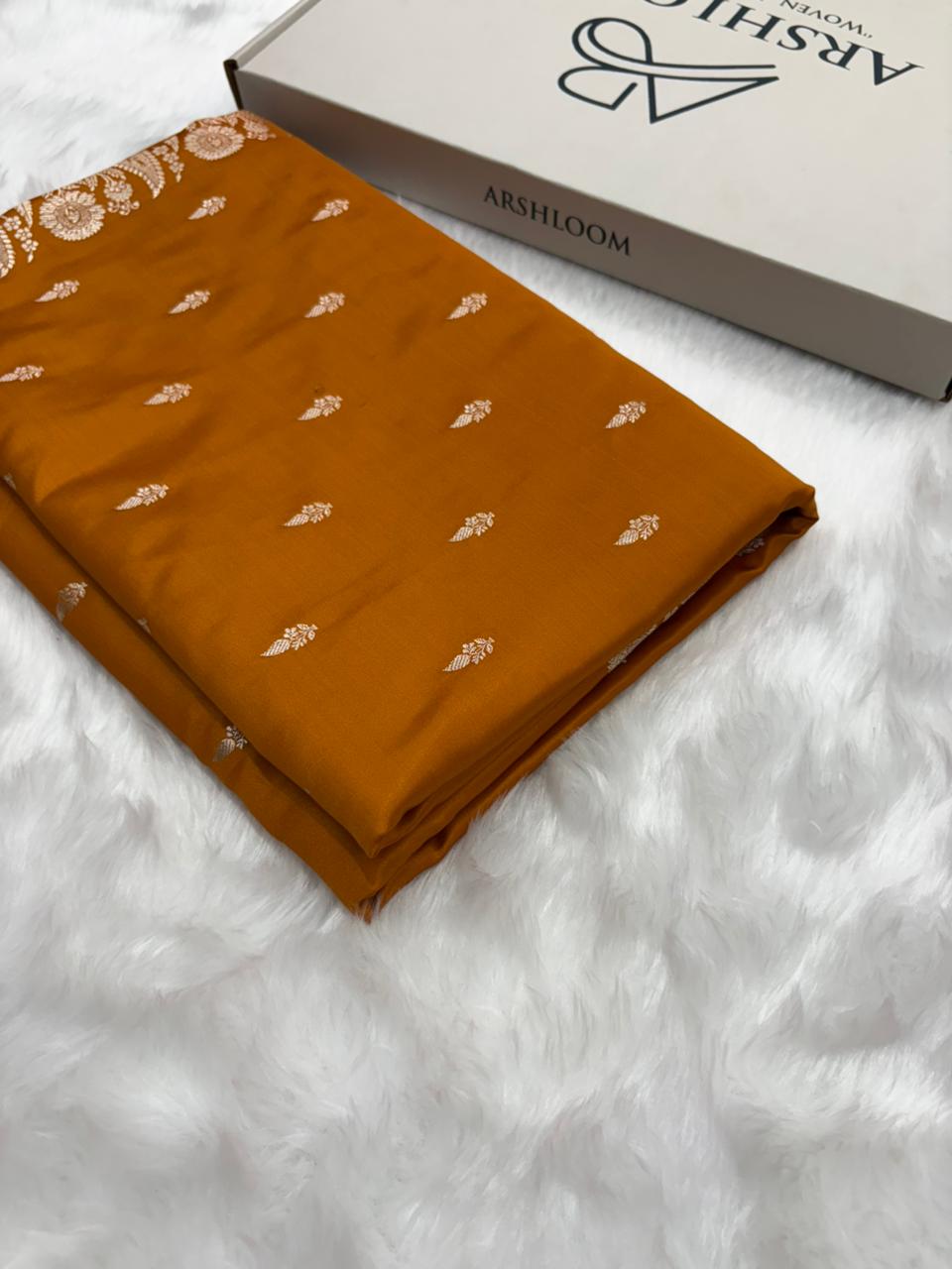 Banarasi Satin Katan Saree in Mustard Gold Shades