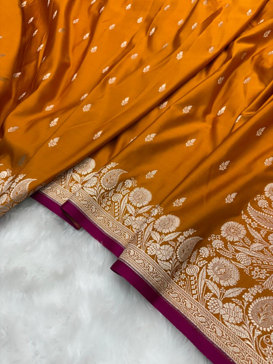Banarasi Satin Katan Saree in Mustard Gold Shades
