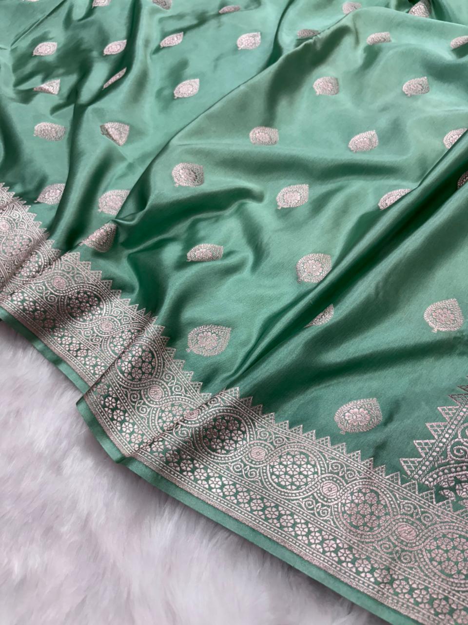 Banarasi Sea Green Mashru Boota Silk Saree