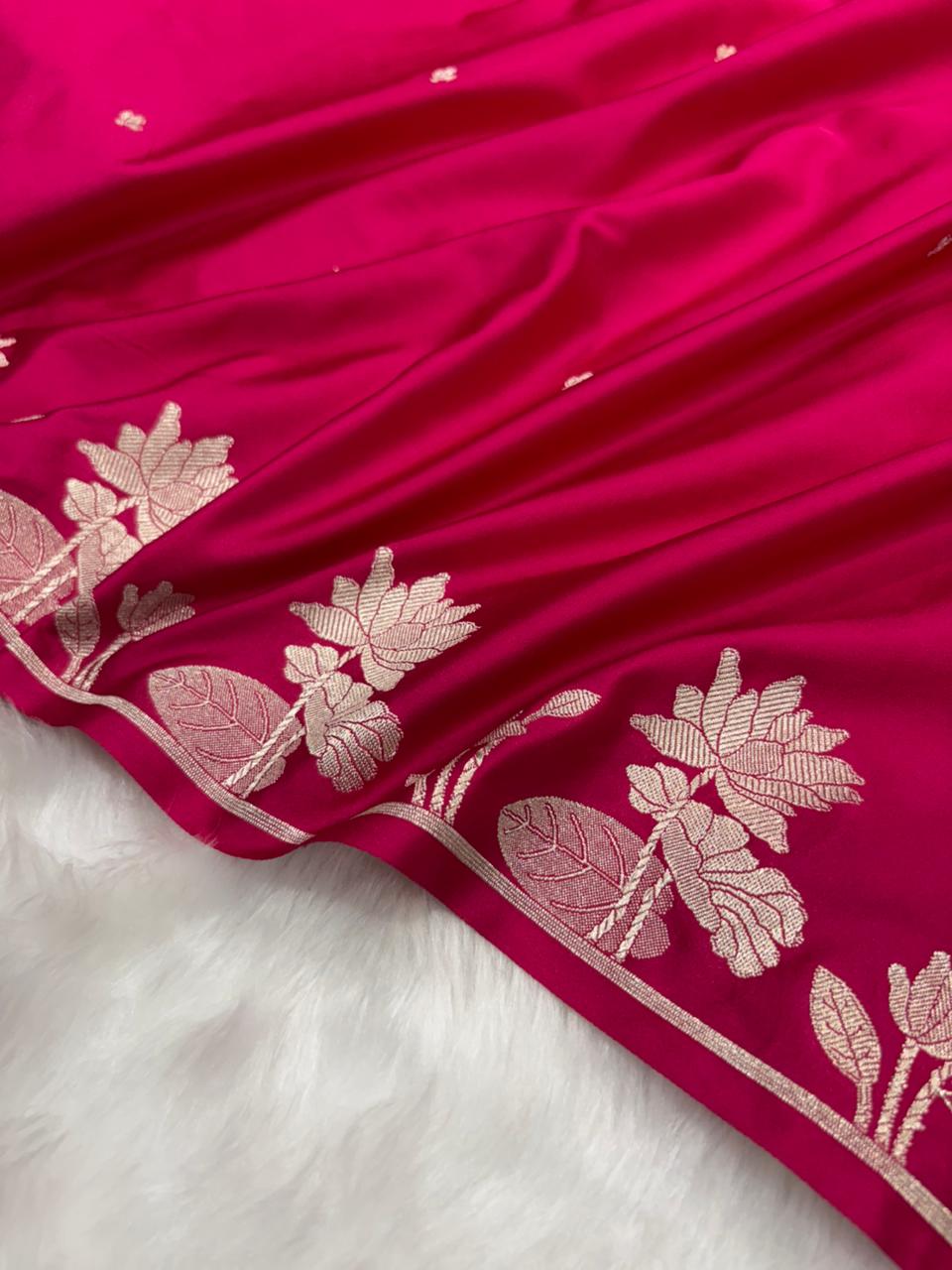 Rani Shades Booti Floral Border Mashru Silk Saree