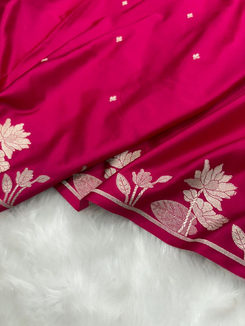 Rani Shades Booti Floral Border Mashru Silk Saree