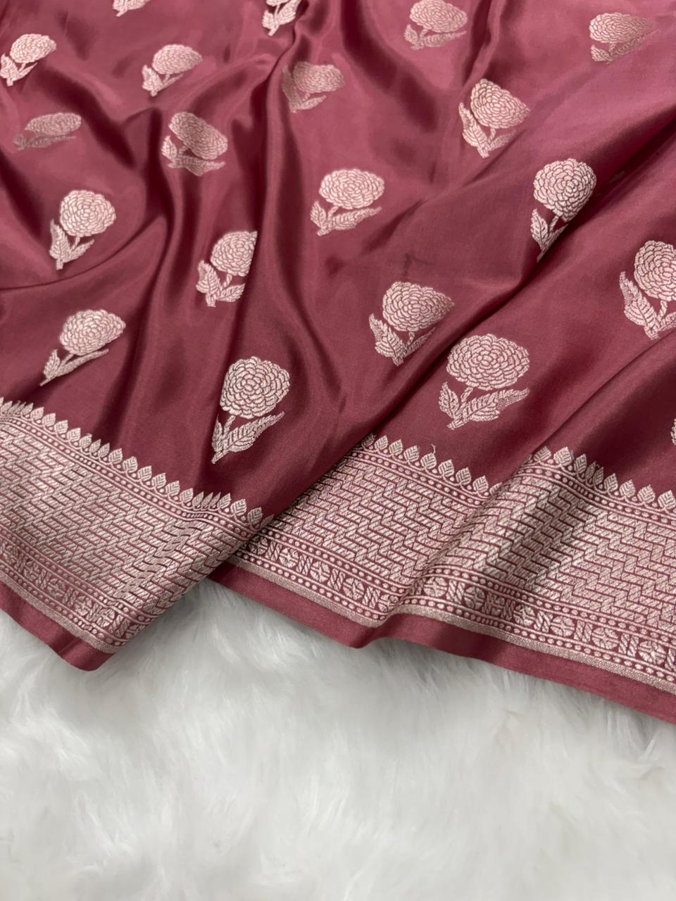 Mauve Pink Shades Floral Boota Mashru Silk Saree