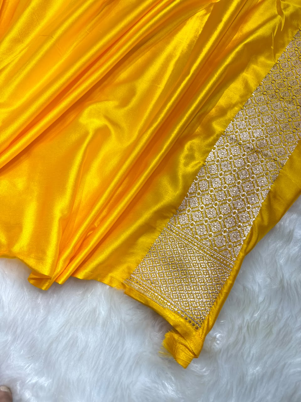 Banarasi Ghat Pattern Mashru Silk Saree In Yellow Shades arsl