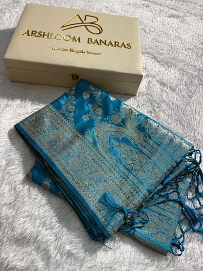 Firozy Cross Pattern Mashru Silk Saree