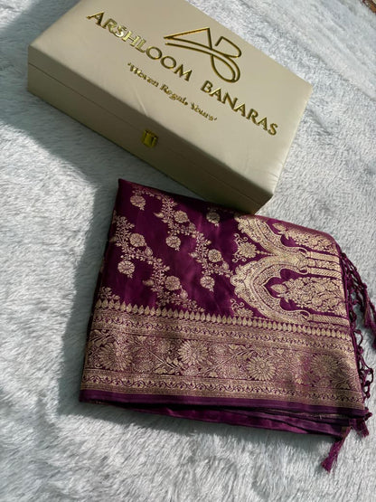 Wine Cross Pattern Mashru Silk Saree