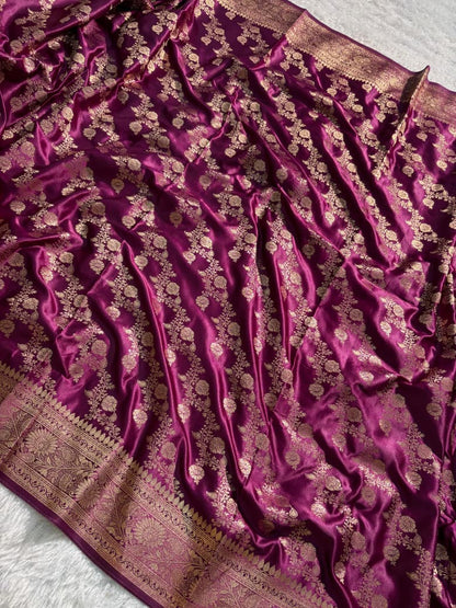 Wine Cross Pattern Mashru Silk Saree
