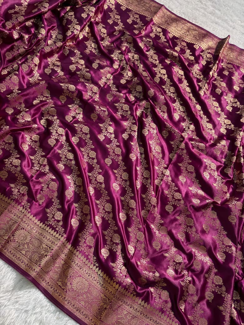 Wine Cross Pattern Mashru Silk Saree