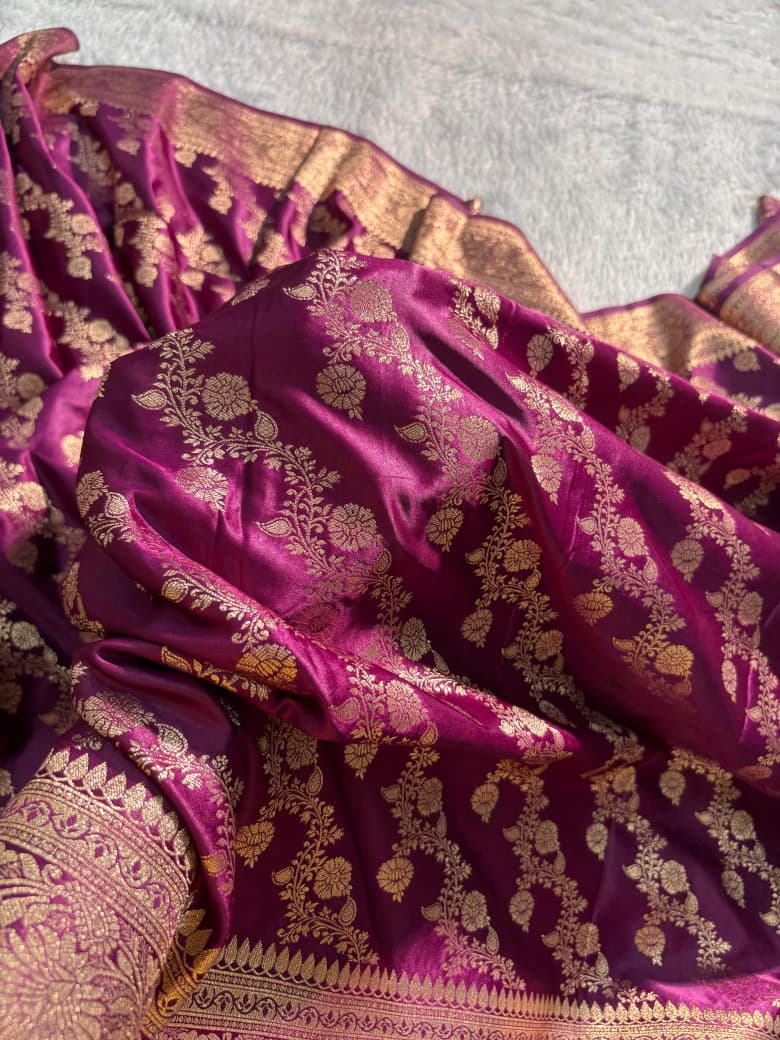 Wine Cross Pattern Mashru Silk Saree
