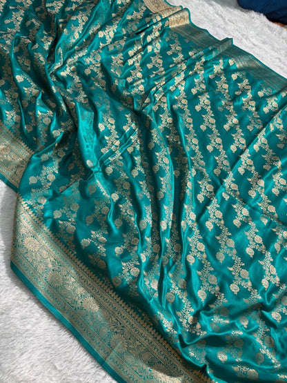 Bottle Green Cross Pattern Mashru Silk Saree