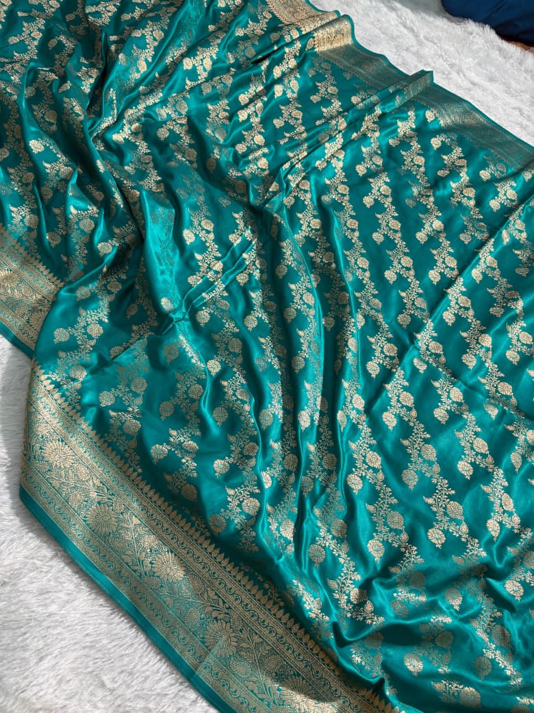 Bottle Green Cross Pattern Mashru Silk Saree