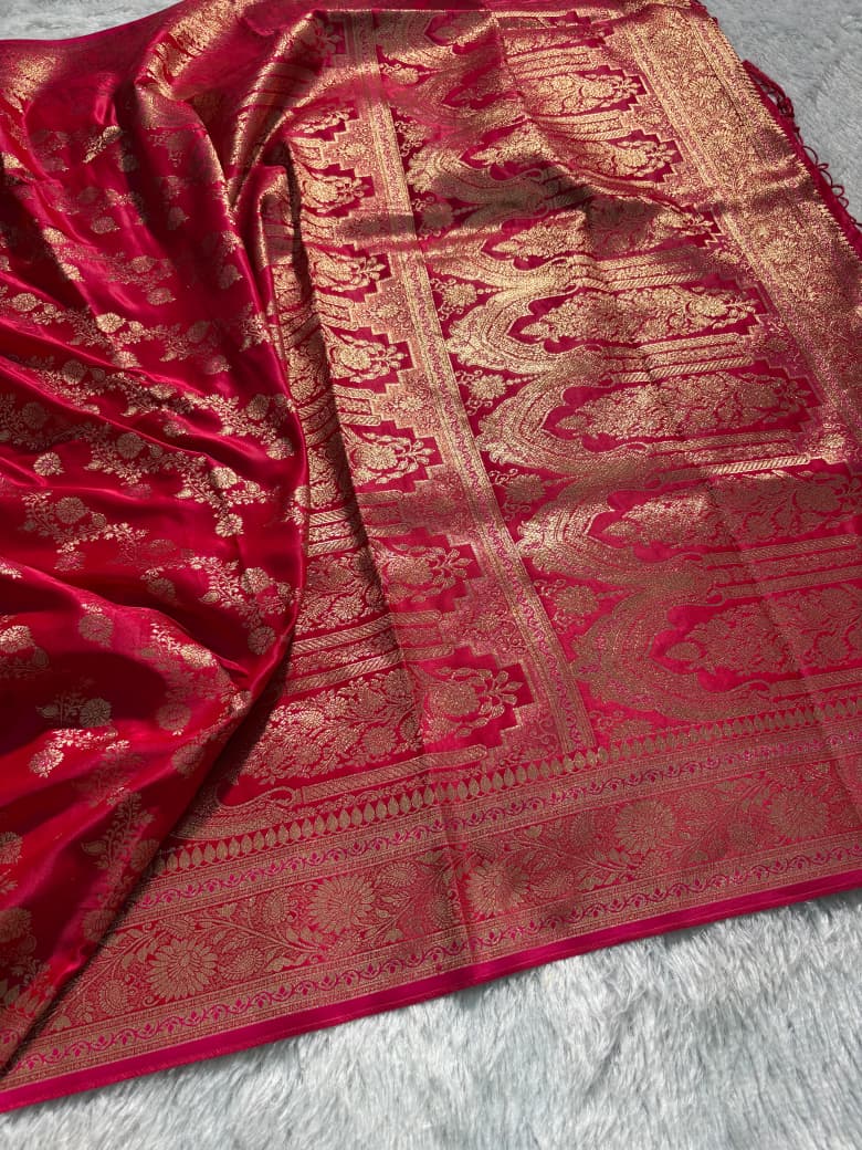 Lite Red Cross Pattern Mashru Silk Saree