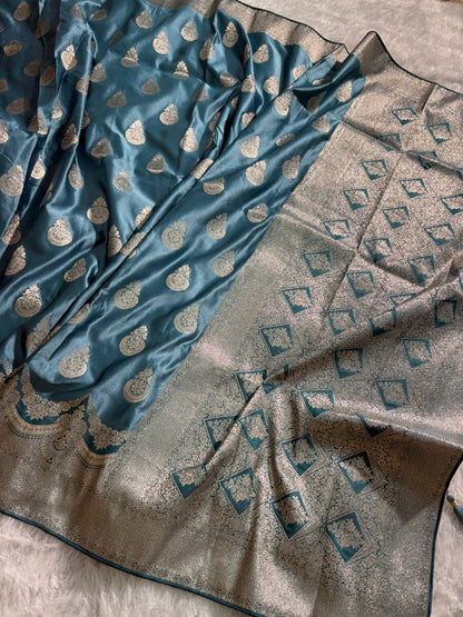 Firozy Scallop Boota Pattern Mashru Silk Saree