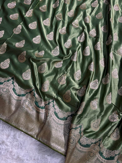 Sage Green Scallop Boota Pattern Mashru Silk Saree