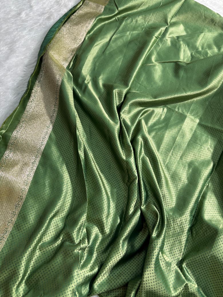 Sage Green Scallop Boota Pattern Mashru Silk Saree